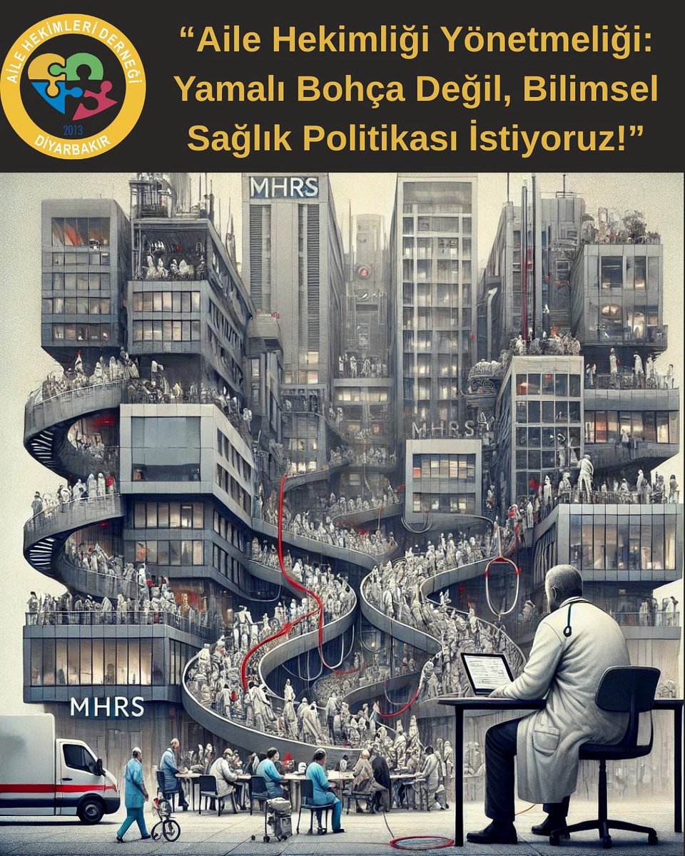 Diyarbakır Aile Hekimleri Derneği olarak Sağlık Bakanlığı’na sesleniyoruz:
Sık sık değiştirilen, yamalı bohçaya dönen Aile Hekimliği Yönetmeliği artık çalışanlarda moral ve motivasyon kaybına yol açıyor.
Danıştay’ın durdurduğu maddeler kelime oyunlarıyla yeniden yayımlanıyor. Bu