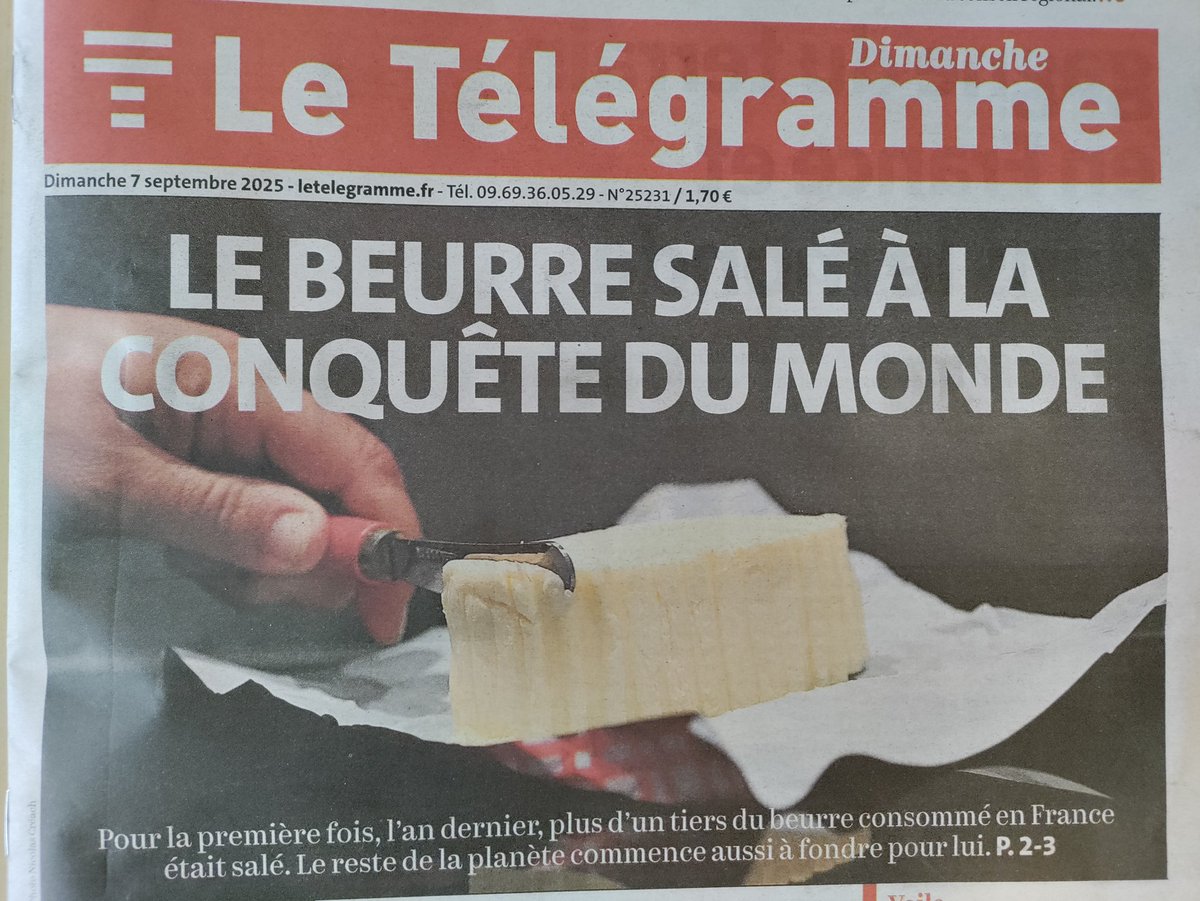En cette période de chaos général, la Une du <a href="/LeTelegramme/">Le Télégramme</a>  nous offre une pause avec une valeur sûre : le beurre salé, comme un amer quand nous sommes secoués dans les tempêtes du monde 😊