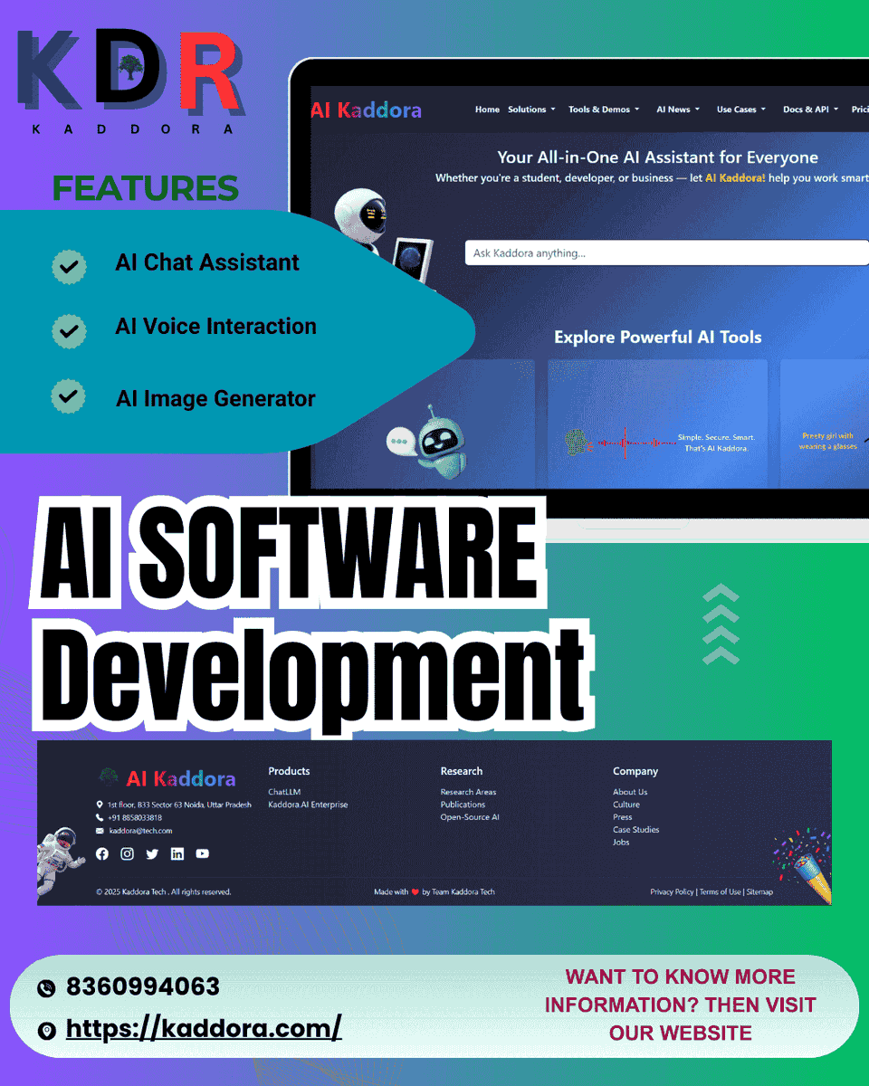 KaddoraTech's tweet image. 💻Discover our powerful AI software designed by KADDORA TECH.
🎯Explore key features, smart solutions, and how it can transform your business. You can visit now for full details.🌐ai.kaddora.com
#AISoftware #softwareupdate #aisoftwaredeveloper