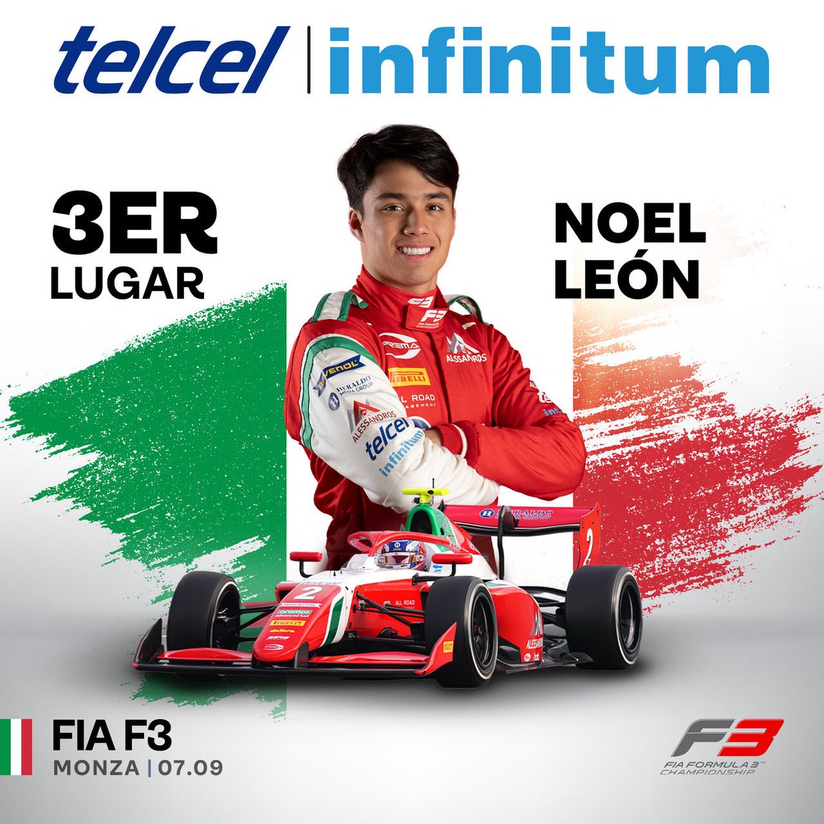 ¡Podio mexicano en la <a href="/Formula3/">Formula 3</a> con <a href="/noel_leon19/">Noel Leon</a>! 🇲🇽😎🏁 #AMáximaVelocidad