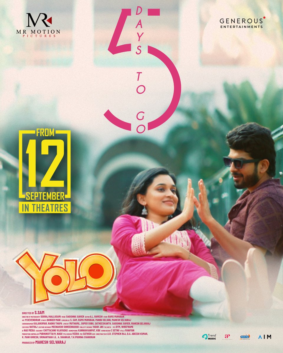 rameshlaus's tweet image. Can you feel the excitement? Only 5 days separate you from the love, laughter, and magic of #YOLO! See you on the big screen! 🍿🎉

@ActorDev_offl @Samthecreator @Team_GENEROUS @Devu_devika77 @x_sagishna @Akashpremkumar3 @badavagopi @VJNiki2 @soorajnallusami @radiocitytamil…