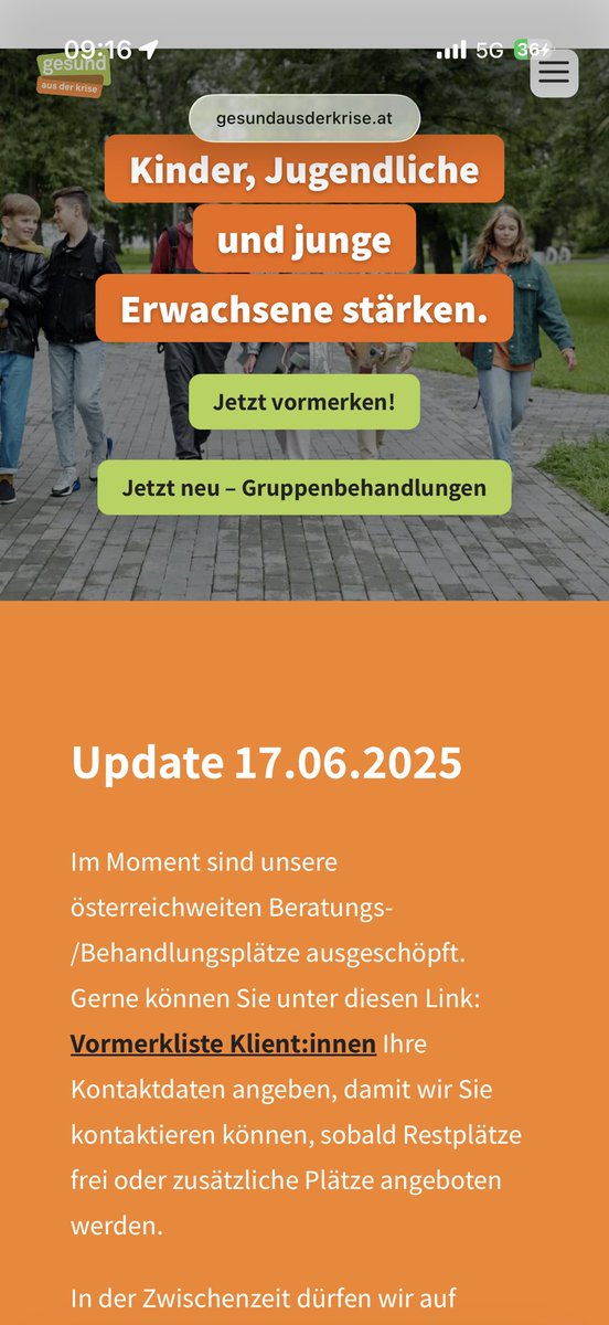 Heute früh erklärt uns StS Königsberger-Ludwig auf Ö1, dass es mit „Gesund aus der Krise“ natürlich weitergehen wird, auch im 2. HJ 2025. Einzig die Website des Projekts weiß nix davon. Und auch etliche Behandler:innen, die sich bei mir gemeldet haben. #ankündigungsweltmeister
