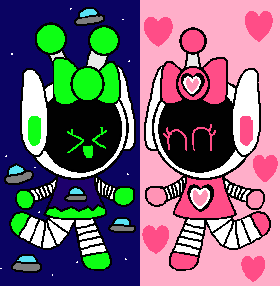 Robot Alien Girl and Robot Pink Heart