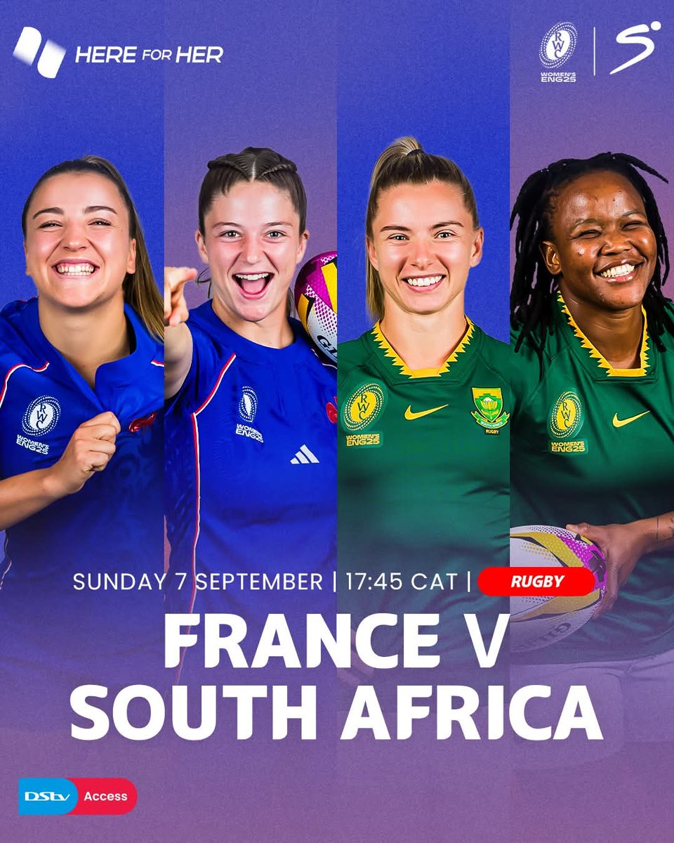 SportUpdatesSA's tweet image. 🏉 Pool D Showdown: Winner Takes All 🔥

The decisive clash in Pool D is here and today we’ll know who comes out on top 😤

Catch the action with live commentary available in English, Afrikaans, and isiXhosa, with build-up starting from 17:00 (CAT) 🍿

#PoolD #RWC2025 #HereForHer