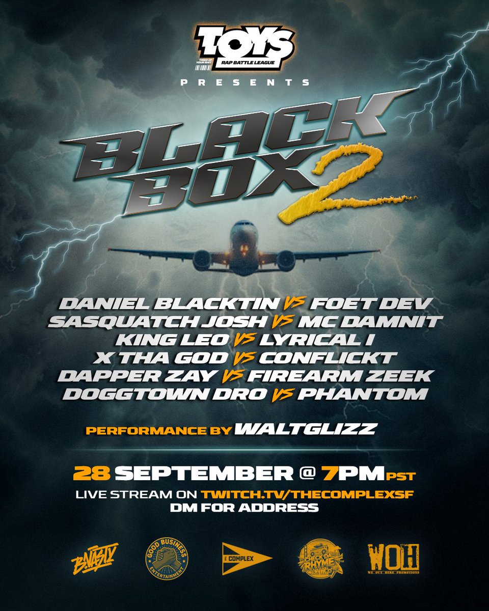 #rapbattles #battlerap #toysrapbattleleague 9/28 <a href="/DanielBlacktin/">Daniel Blacktin</a> <a href="/Foetdev/">Foetdev</a> <a href="/easy2bnasty/">B.Nasty</a> <a href="/DoggTownDro/">DoggTown Dro</a> <a href="/Conflickt510/">Conflickt</a>