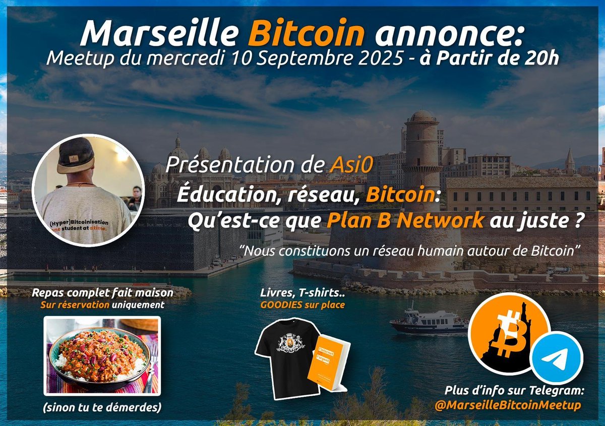 🟠9ème meetup de l'année: Mercredi 10 Septembre 2025!

👑Ce mois de septembre, nous recevrons <a href="/asi0_flammeus/">asi0</a>, quoi de mieux pour débuter cette année scolaire qu'une présentation de ce que propose <a href="/planb_network/">Plan ₿ Network</a> en France, en Europe et l'international ?

Mais ce n'est pas tout👇🧵