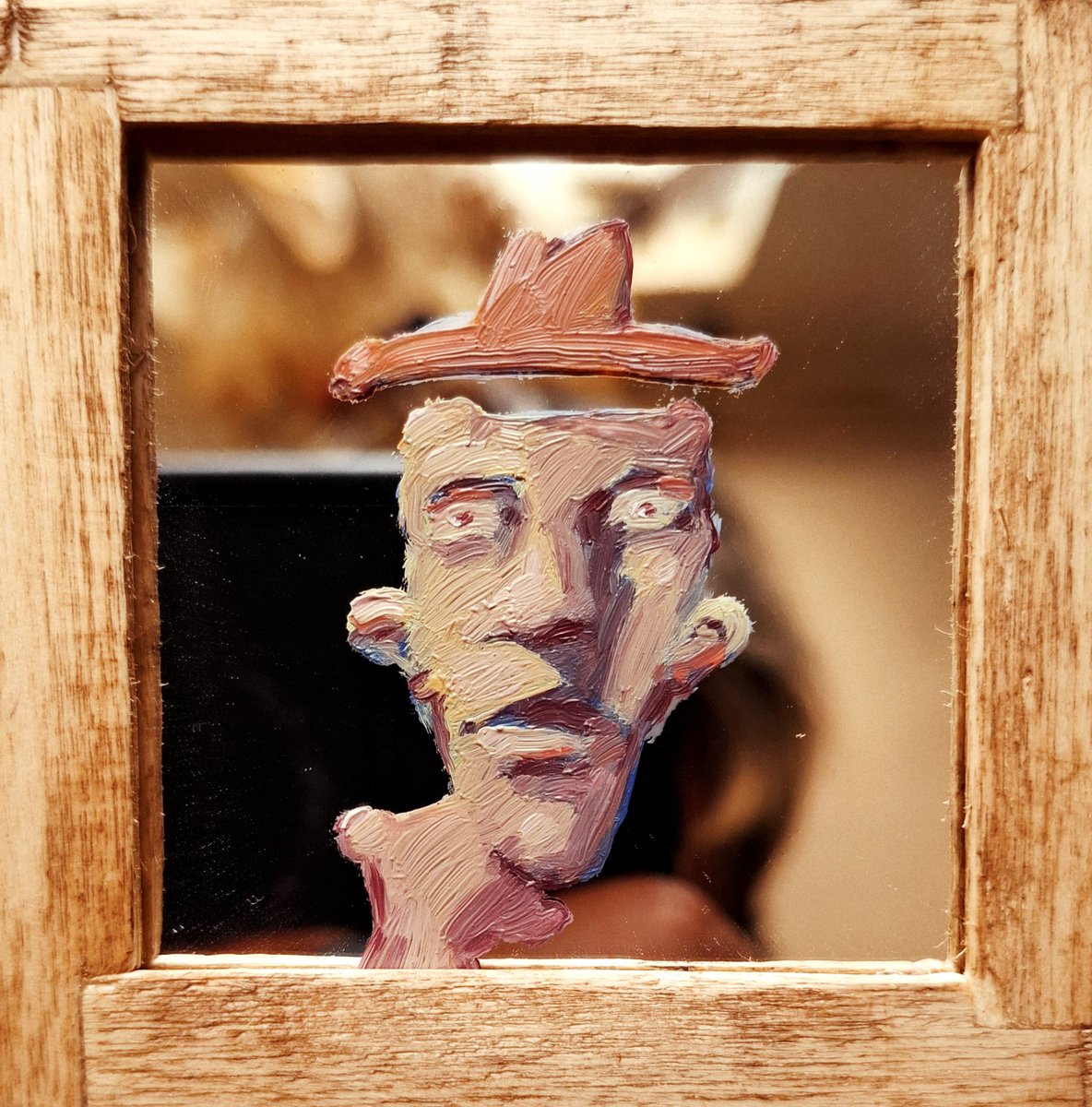 GM &amp; Happy #SundayMorning 🧡✨
Look at his eyes 👁️ 

Title: "A Dream I Had"
There was a man with a floating hat, staring at me. I couldn't find his hands. We were standing in an endless plain, and the sun was shining straight into our eyes. I couldn’t escape his gaze. It was as