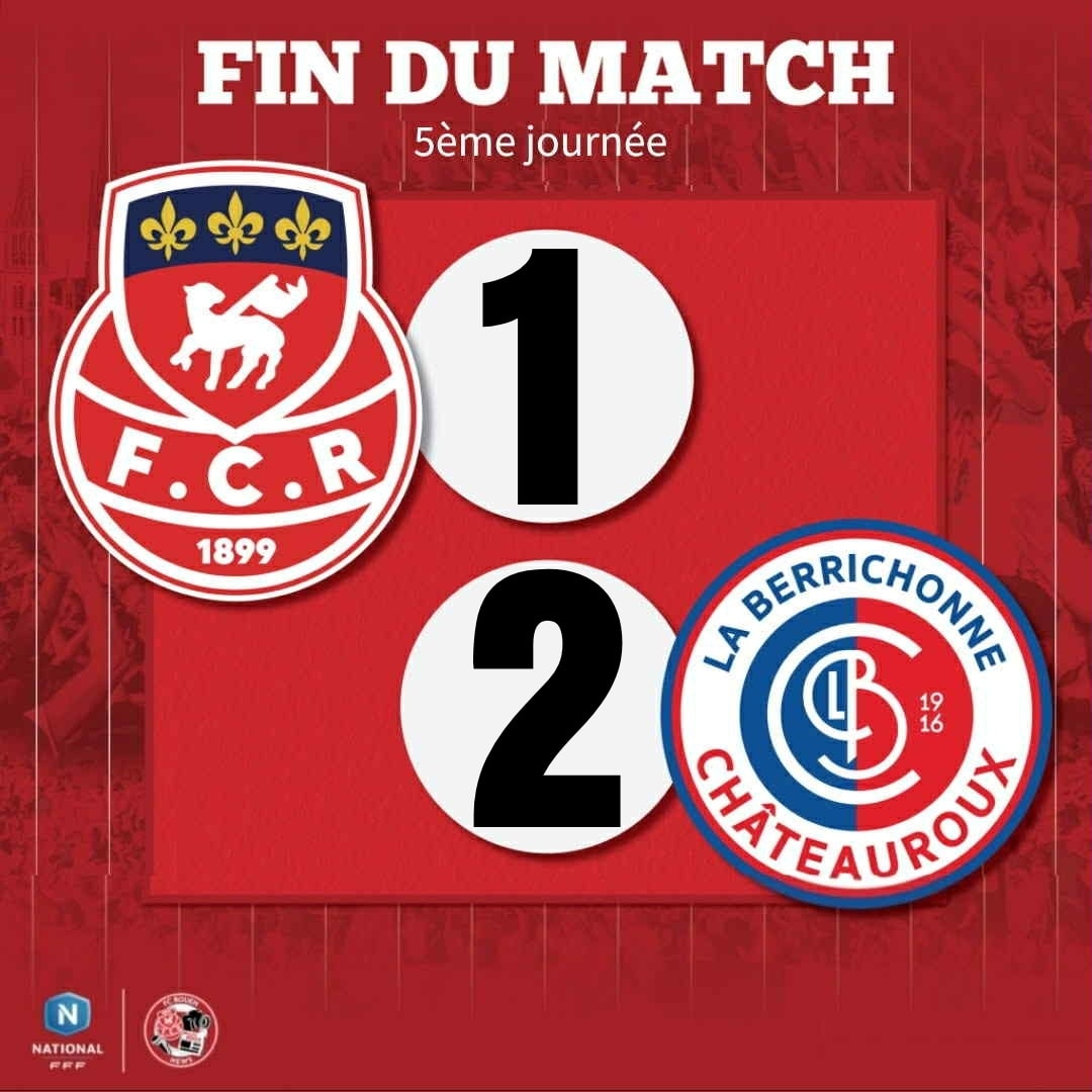 🚨 𝟵𝟬' 𝗙𝗶𝗻 𝗱𝘂 𝗺𝗮𝘁𝗰𝗵 : FC Rouen 1-2 Châteauroux. 𝗟𝗲𝘀 𝗗𝗶𝗮𝗯𝗹𝗲𝘀 𝗥𝗼𝘂𝗴𝗲𝘀 𝘀'𝗶𝗻𝗰𝗹𝗶𝗻𝗲𝗻𝘁⏳🔴⚪

🎯 Bassin

🔜 Le Puy 

#TeamFCR #Rouen #Normandie #NationalFFF