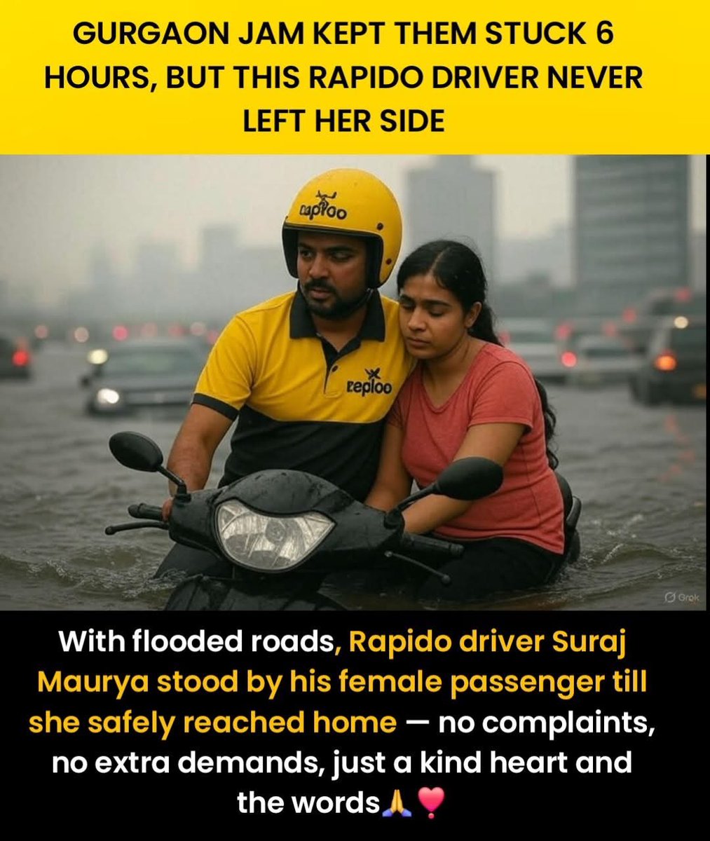 Mnm4T's tweet image. A true gentleman on the road!&quot;

#Respect #Humanity #Rapido #Inspiration
Note : This Image is AI generated