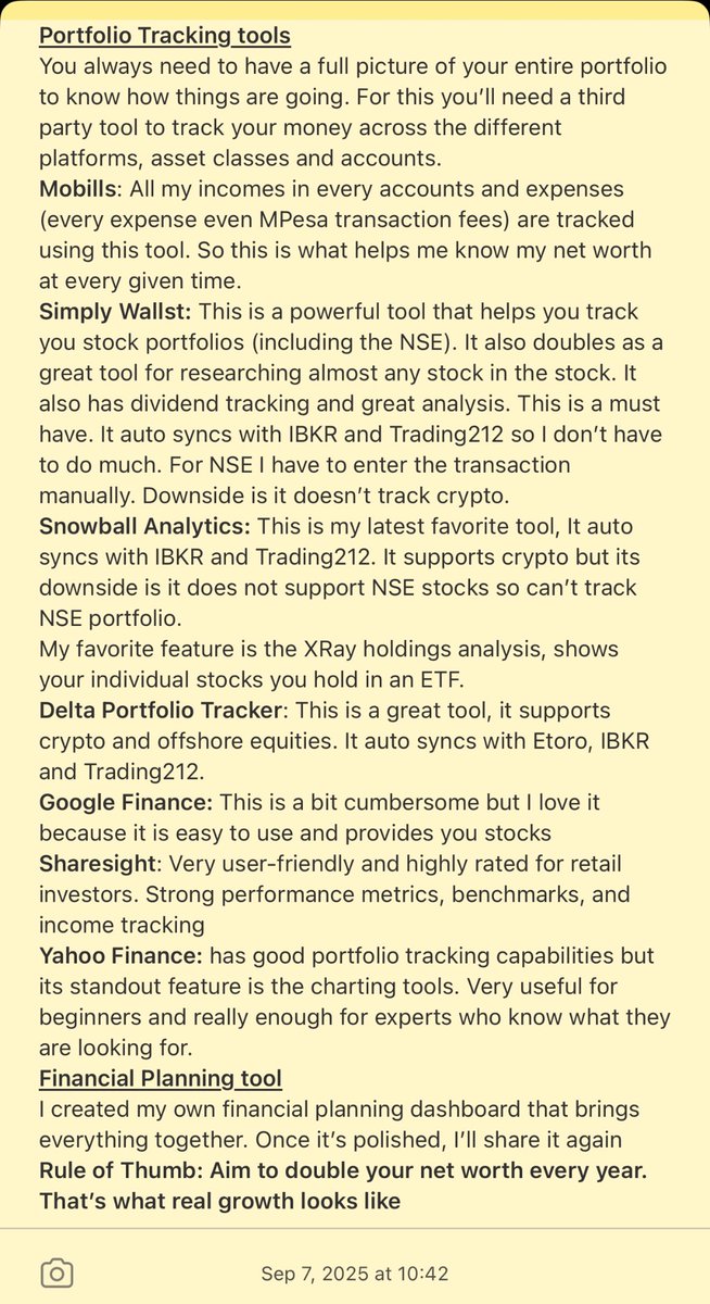 mtucreativity's tweet image. What you don’t measure, you can’t improve.
To build wealth, track every part of your financial life or you’ll be flying blind

5 pillars of tracking Income, Expenses, Investments &amp;amp; Savings, Net Worth and Financial Planning.

Aim to double your net worth every year. That’s what…