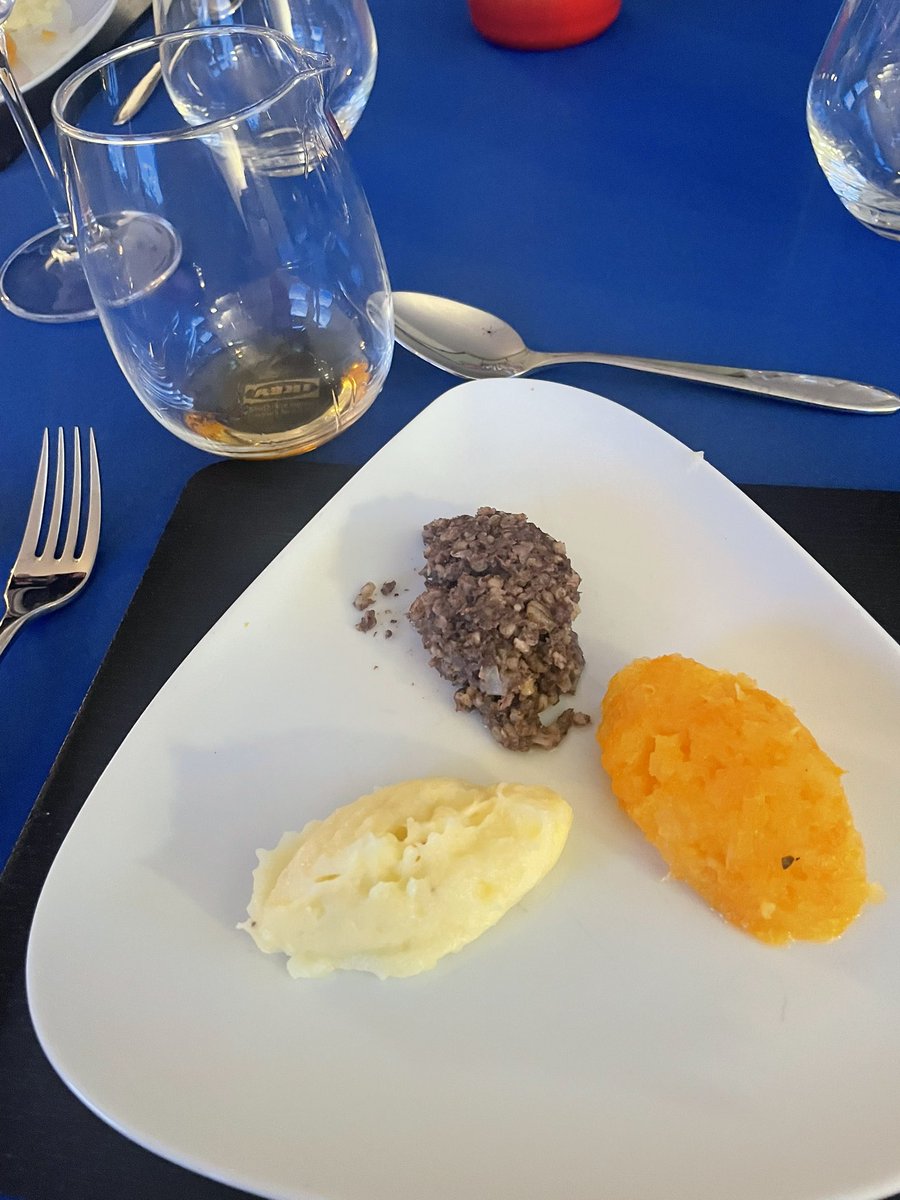 Posh home-made haggis, neeps and tatties with neat whiskey as a sauce last night!