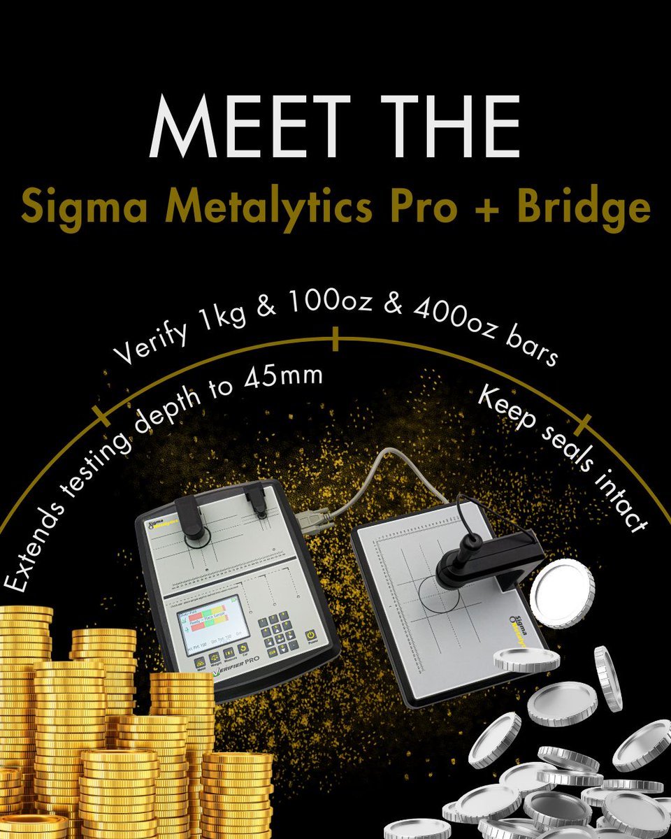 trustimetrix's tweet image. Meet the Sigma Pro + Bridge — built for testing at scale.
Verify 1kg &amp;amp; 100oz silver bars and 400oz gold with speed, accuracy &amp;amp; no damage.

#TrustiMetrix #SigmaPro #GoldVerification