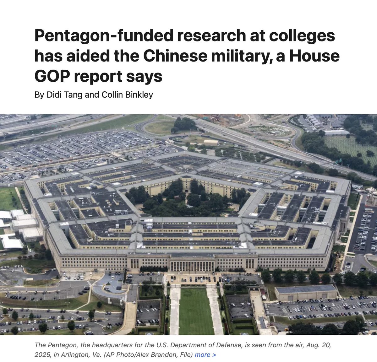 美國國會的一項調查發現，最近兩年，五角大廈資助了數百個與中國大學和中共國防工業相關機構合作的項目，其中包括許多中共軍方背景而被美國政府列入黑名單的項目。

patreon.com/posts/mei-guo-…