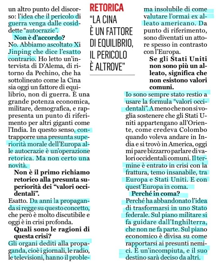 Luciano #Canfora: “Caro presidente, macché forza di pace: è un’Europa in coma”

🗞Tommaso Rodano,#IlFattoQuotidiano #7settembre
#Mattarella #Europa #Cina