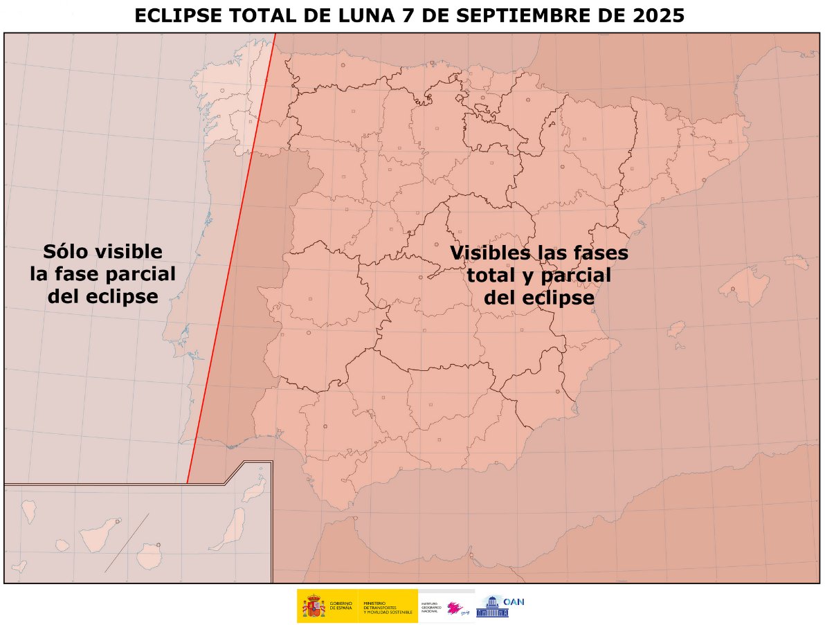 No te pierdas esta noche el eclipse de Luna. Mira hacia el este al anochecer y verás a la Luna eclipsada salir por el horizonte. La totalidad durará hasta las 20:52, hora peninsular, y será visible en toda España excepto las zonas más occidentales de Galicia y las Islas Canarias.