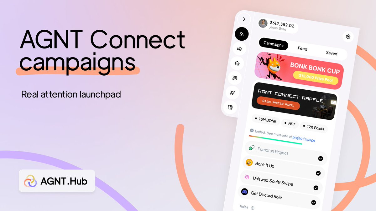 Most "campaigns" = links, bots, and dead clicks.

Attention wasted.

AGNT Connect flips it.

Campaigns live inside the feed – where users already scroll, trade, and act.

That’s what real attention launchpad looks like.

Start with AGNT Connect: go.agnthub.ai/connect