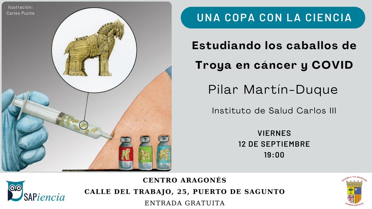 ¡Vuelve #UnaCopaConLaCiencia!

El próximo viernes, Pilar Martín-Duque (<a href="/SaludISCIII/">Instituto de Salud Carlos III (ISCIII)</a>) nos hablará sobre cómo ocultar terapias y conducirlas al interior de los tumores, como caballos de Troya preparados para enfrentarse al enemigo.

¡No faltéis!