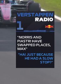 AlertaF1's tweet photo. 🗣️: Norris y Piastri cambiaron de posiciones.

MAX: ¿Solo porque se equivocaron en su parada? 🤣 https://t.co/as5yAaJT2K