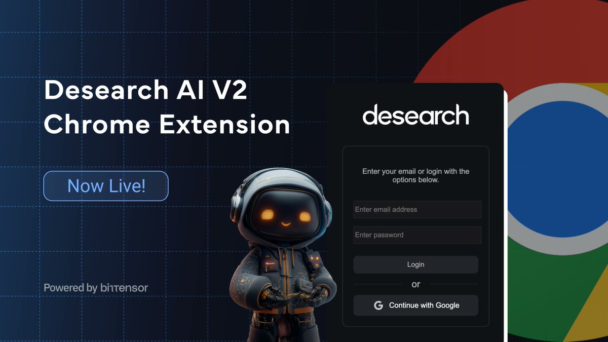 desearch_ai's tweet photo. 📢 Introducing the #DesearchAI Chrome Extension V2 from SN22.
👇 What's New?
X Connection with @rizzy_agent
- Link your X account and instantly engage with content surfaced by your - - Rizzy mini-agents (drones). Search + social in one flow.
⚡️With the Desearch Extension you can:
- See real-time AI summaries alongside Google search results
- Surface insights from Reddit, X, websites, and more - not just links
- Filter out ads + repetitive content
- Protect your privacy (no tracking, decentralized AI)
👉 Try it now:
https://t.co/WUh3G4YfXG