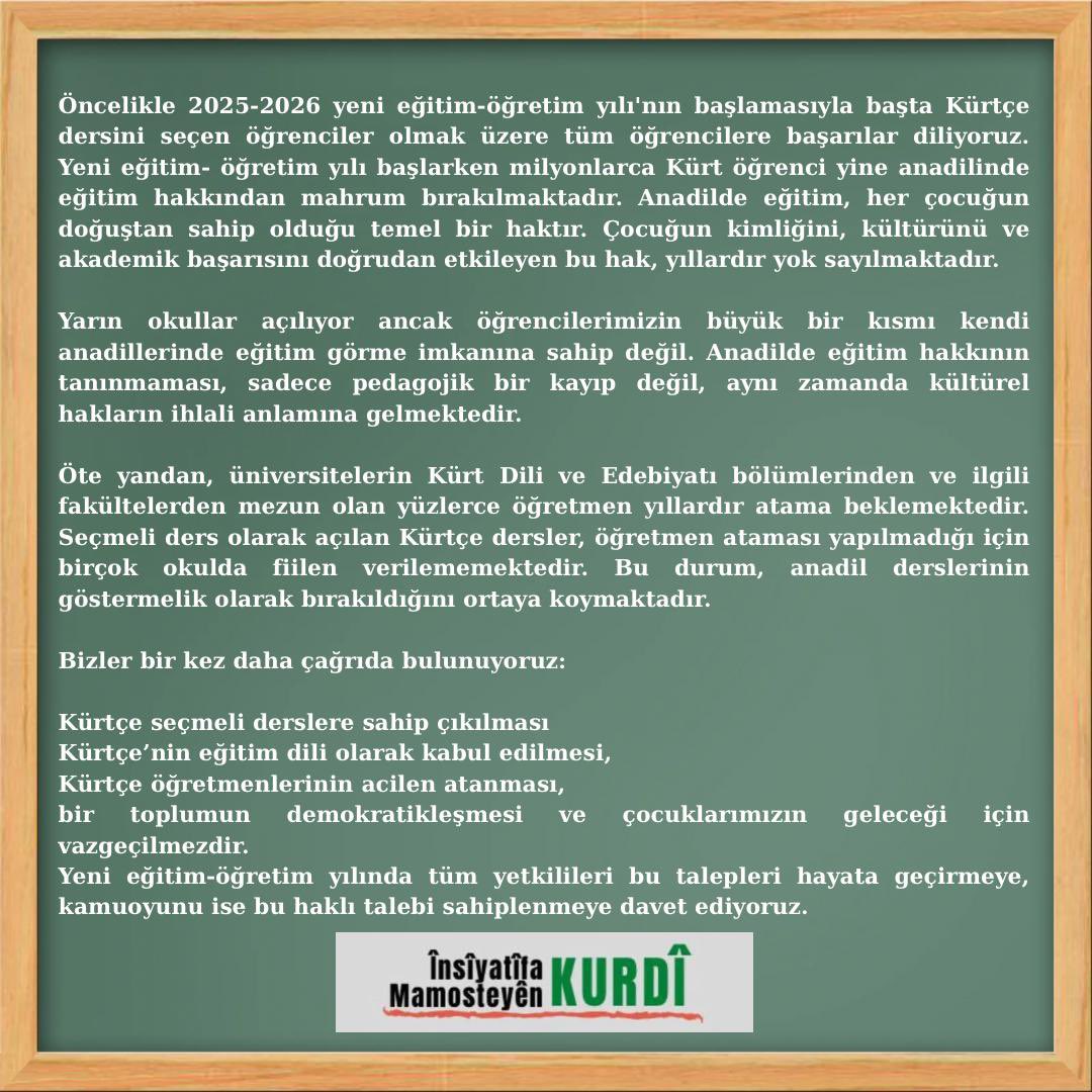 Ji raya giştî re! 
Kamuoyuna!
#BangaMamosteyênKurdî