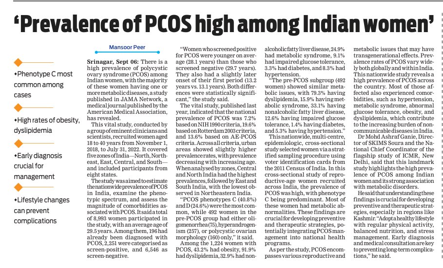 Mansoor Peer (@peerzadamansoor) on Twitter photo There is a high prevalence of polycystic ovary syndrome (PCOS) among Indian women, with the majority of these women having one or more metabolic diseases, a study published in JAMA Network, has revealed.
<a href="/RisingKashmir/">Rising Kashmir</a>
<a href="/principalgmcsgr/">GMC Srinagar</a>
<a href="/HealthMedicalE1/">Health & Medical Education Department J&K</a>
risingkashmir.com/prevalence-of-… There is a high prevalence of polycystic ovary syndrome (PCOS) among Indian women, with the majority of these women having one or more metabolic diseases, a study published in JAMA Network, has revealed.
<a href="/RisingKashmir/">Rising Kashmir</a>
<a href="/principalgmcsgr/">GMC Srinagar</a>
<a href="/HealthMedicalE1/">Health & Medical Education Department J&K</a>
risingkashmir.com/prevalence-of-…