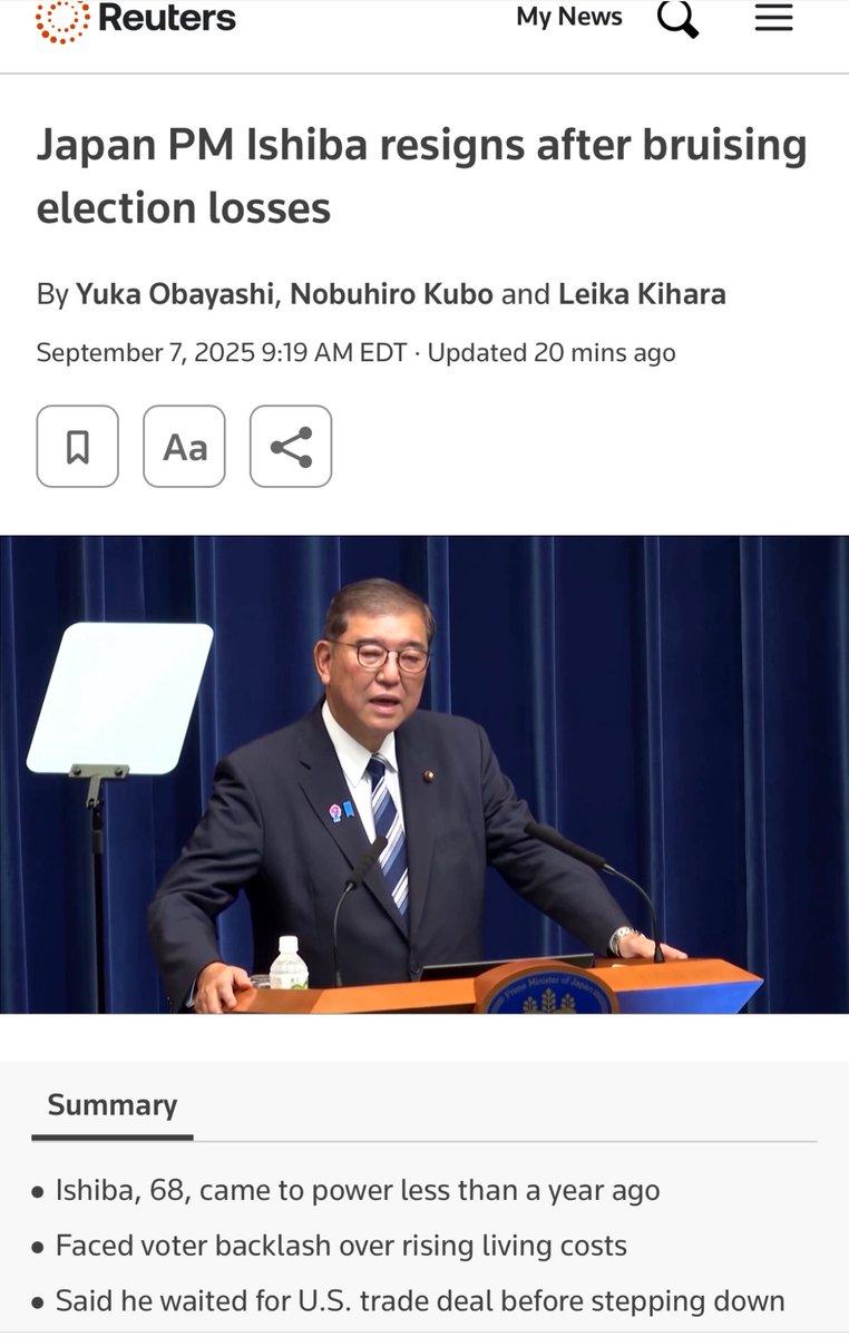Japan PM Ishiba resigns after LDP’s bruising election losses—ending a summer of discontent, but leaving bigger questions ahead. Next leader must be an LDP insider and a coalition-builder to restore trust. With a snap election possible, don’t sleep on Tokyo—the stakes are global!