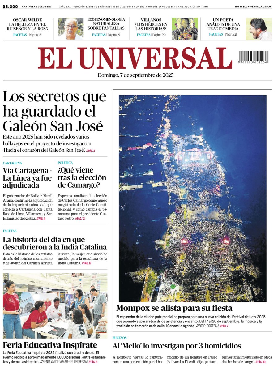 Buenas noticias para Bolívar: 

🎙️Estamos listos para que Mompox sea el centro de la cultura del 17 al 20 de septiembre, en FestiJazz 2025.

🚧 Adjudicamos la vía Cartagena-Santa Rosa-Villanueva-San Estanislao. Conectividad vial que trae progreso.  

De la mano de Dios seguimos