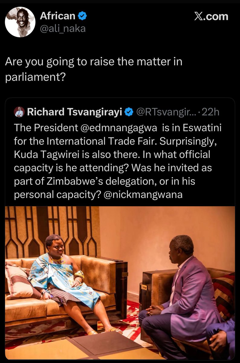 enkudheni's tweet image. #Zimbabwe 

…and the international headline would read; A privileged son of a sellout, a puppet of the west, sanctions beggar @RTsvangirayi stood in @ParliamentZim to question Prince of #Eswatini’s decision to meet a USA sanctioned Billionaire businessman #KudaTagwirei during…