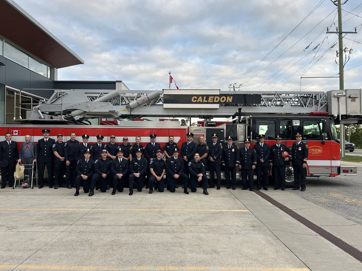 Fire management was proud to present Captain “Butch” Berry with his helmet after he retired with over 27 years of service as part of Caledon Fire &amp; Emergency Services at his piping out ceremony today. Terrific to see so many CFES local 4686 members(current &amp; retired) attend.