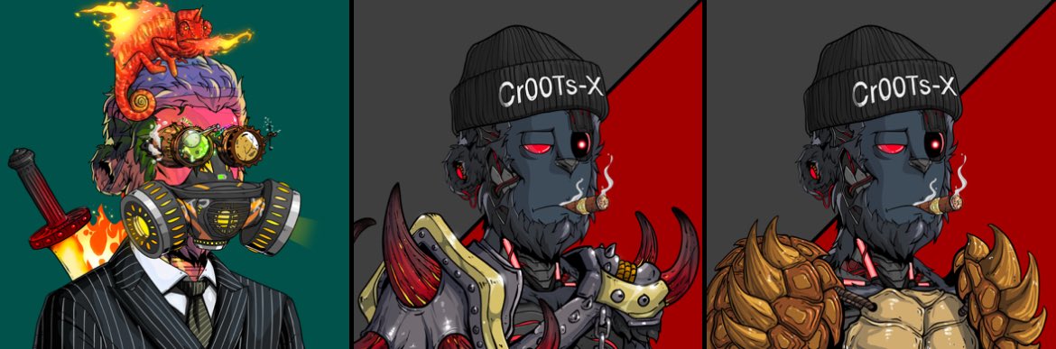 Cr00tsNFT's tweet photo. Preview of the upcoming traits in collaboration with @zap7project 

Crazy artworks 🐗🦁 https://t.co/MJLPbNiHUL