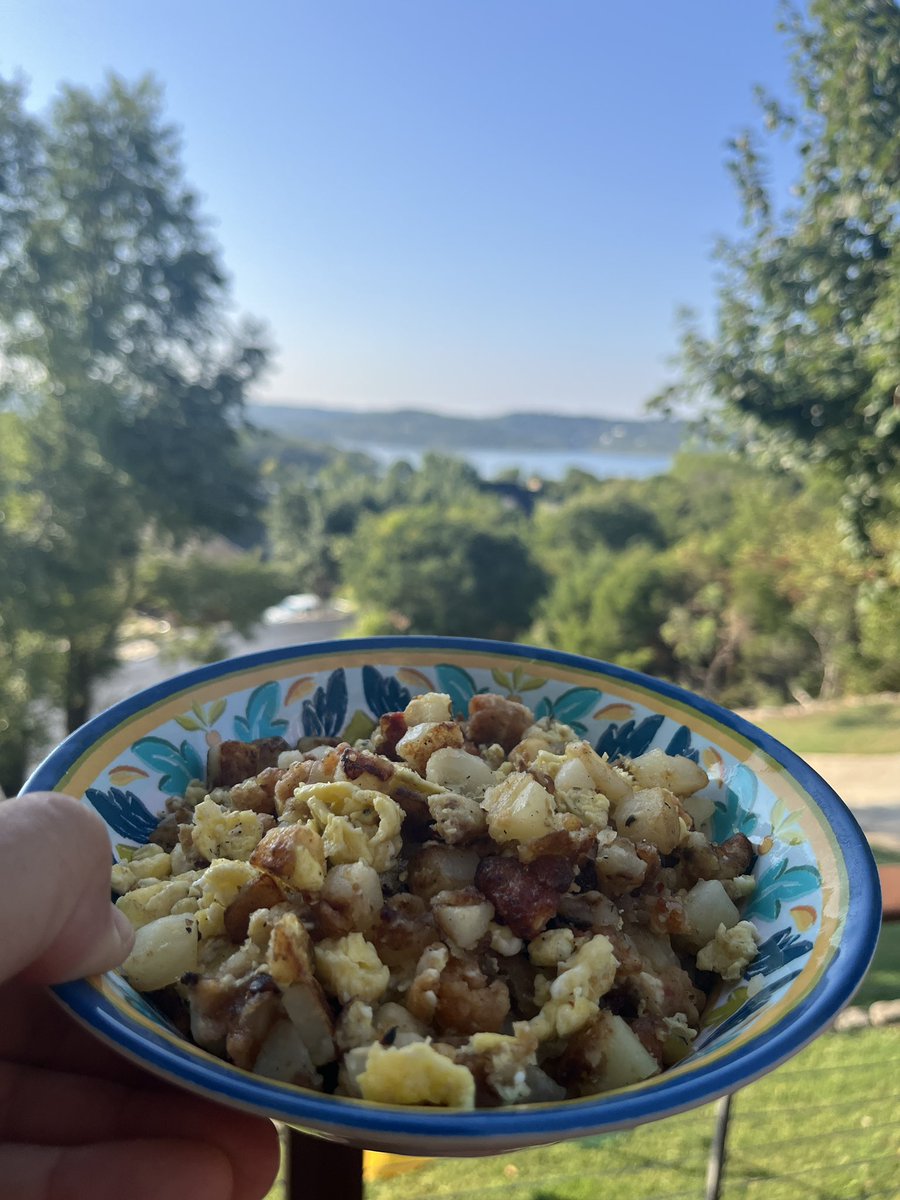 Had a few <a href="/MeatChurch/">Meat Church ™</a> smoked sausage balls leftover. They made a nice protein for my breakfast skillet on this #MizzouFootball victory Sunday.