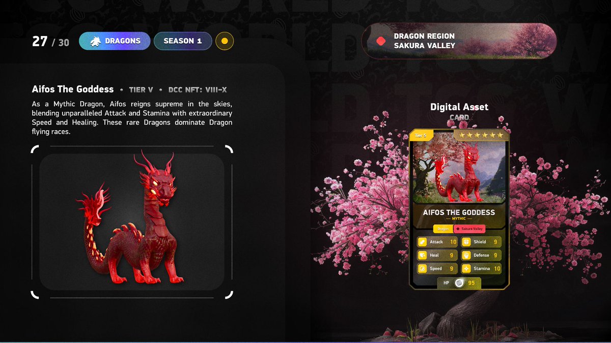 PlayTCGWorld's tweet image. You asked and we delivered. 🐉✨

The community wanted a dragon with Asian characteristics, so we made it one of the 4 Mythics. Aifos is the only dragon of this kind in TCG World, born in Sakura Valley and now taking flight. 🌸🔥

Far beyond her beauty in flight, Aifos embodies…