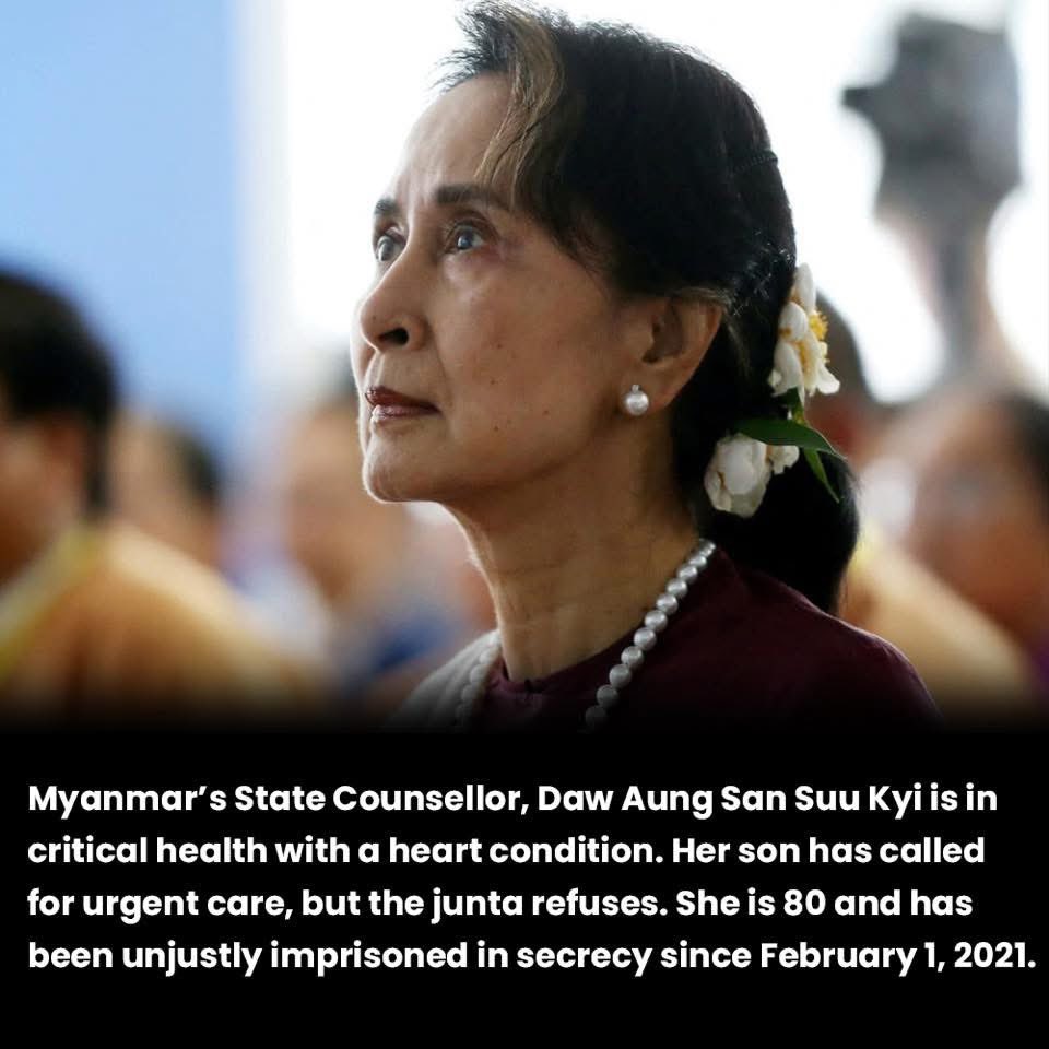 KayzinRen's tweet photo. She fought for democracy her whole life.
Now the Myanmar military denies her the right to survive.

WHAT’S HAPPENING IN MYANMAR

#LetOurLeaderAungSanSuuKyiHeal https://t.co/8Cc4u2Ma2R