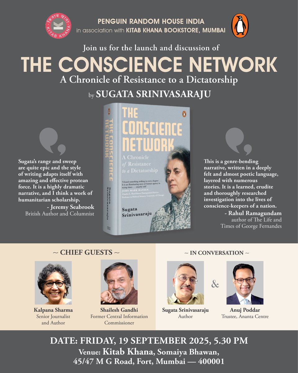 sugataraju's tweet photo. My book #TheConscienceNetwork: A Chronicle of Resistance to a Dictatorship’ will be launched and discussed in MUMBAI (Kitab Khana Bookstore, September 19) and PUNE (Pagdandi Bookstore, September21 ). Please come if you live in either of the cities or happen to be passing by. https://t.co/zgLdQF3sc9
