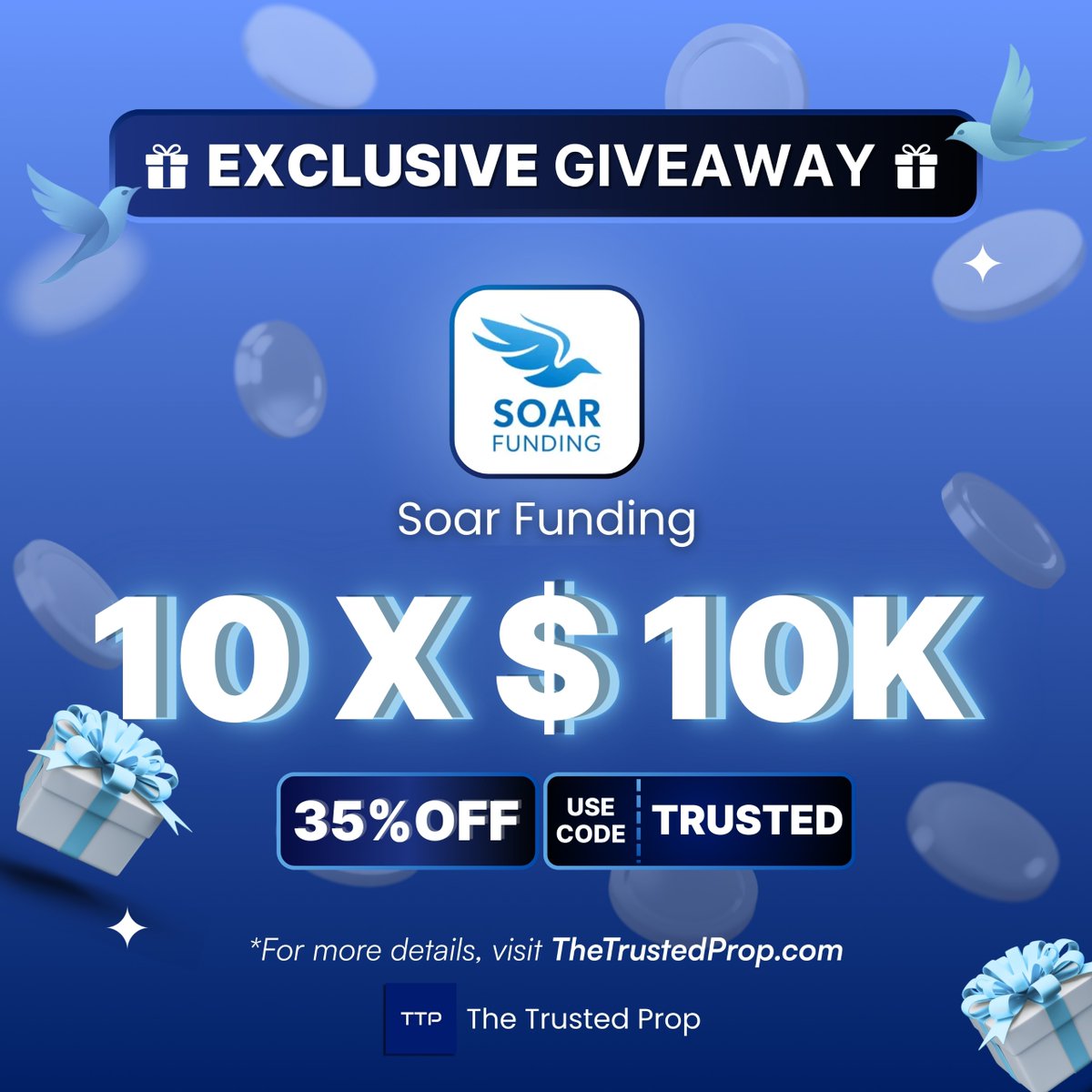 TheTrustedProp (@thetrustedprop) on Twitter photo 🚨 GIVEAWAY ALERT 🚨
We’re giving away 10 x $10K Challenge Accounts with Soar Funding ! 💸🔥
👉 Follow <a href="/TheTrustedProp/">TheTrustedProp</a> <a href="/FundingSoar/">Soar-Funding</a> & <a href="/shreyashttp/">Shreyash | The Trusted Prop</a>
👉 Like ❤️ & Repost 🔁 this tweet
👉 Tag 3 trader friends 👥 in the comments 🚨 GIVEAWAY ALERT 🚨
We’re giving away 10 x $10K Challenge Accounts with Soar Funding ! 💸🔥
👉 Follow <a href="/TheTrustedProp/">TheTrustedProp</a> <a href="/FundingSoar/">Soar-Funding</a> & <a href="/shreyashttp/">Shreyash | The Trusted Prop</a>
👉 Like ❤️ & Repost 🔁 this tweet
👉 Tag 3 trader friends 👥 in the comments