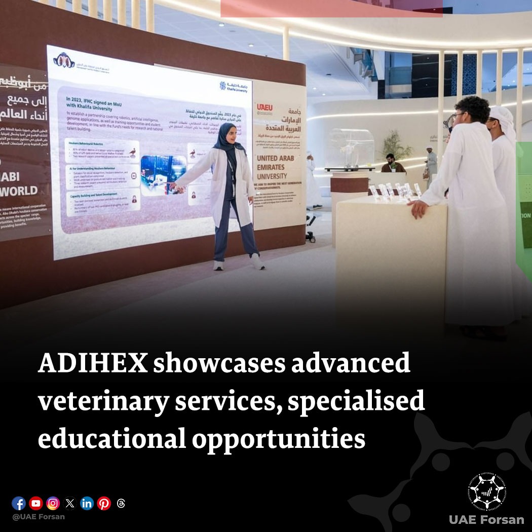UAE_Forsan's tweet image. The Abu Dhabi International Hunting and Equestrian Exhibition (#ADIHEX), held at the #ADNEC Centre and organised by #ADNECGroup in partnership with the Emirates Falconers’ Club, is attracting strong attendance and outstanding participation from leading institutions and companies