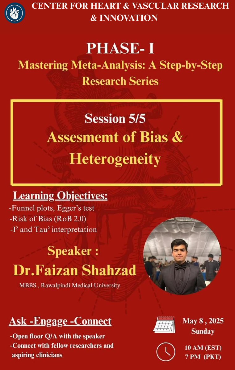 Center for Heart & Vascular Research & Innovation (@chvresearch) on Twitter photo Session 5/5 Assessment of Bias and Heterogeneity
๐ฆ๐ฝ๐ฒ๐ฎ๐ธ๐ฒr: Dr <a href="/Faizanshahzad30/">Faizan Shahzad</a>
๐ช๐ฎ๐๐ฐ๐ต ๐๐ต๐ฒ ๐ณ๐๐น๐น ๐๐ฒ๐๐๐ถ๐ผ๐ป ๐ต๐ฒ๐ฟ๐ฒ: youtu.be/OO_pAFrmLEg?siโฆ
๐ ๐๐๐ฎ๐ถ๐น๐ฎ๐ฏ๐น๐ฒ ๐ผ๐ป ๐ฌ๐ผ๐๐ง๐๐ฏ๐ฒ ๐ฐ๐ต๐ฎ๐ป๐ป๐ฒ๐น: ๐๐ฎ๐บ๐ถ๐ฟ ๐๐ฎ๐ด๐ต๐ฎ๐ฟ๐ถ ๐ ๐ ๐๐๐๐ฃ
#CHVRI #Research Session 5/5 Assessment of Bias and Heterogeneity
๐ฆ๐ฝ๐ฒ๐ฎ๐ธ๐ฒr: Dr <a href="/Faizanshahzad30/">Faizan Shahzad</a>
๐ช๐ฎ๐๐ฐ๐ต ๐๐ต๐ฒ ๐ณ๐๐น๐น ๐๐ฒ๐๐๐ถ๐ผ๐ป ๐ต๐ฒ๐ฟ๐ฒ: youtu.be/OO_pAFrmLEg?siโฆ
๐ ๐๐๐ฎ๐ถ๐น๐ฎ๐ฏ๐น๐ฒ ๐ผ๐ป ๐ฌ๐ผ๐๐ง๐๐ฏ๐ฒ ๐ฐ๐ต๐ฎ๐ป๐ป๐ฒ๐น: ๐๐ฎ๐บ๐ถ๐ฟ ๐๐ฎ๐ด๐ต๐ฎ๐ฟ๐ถ ๐ ๐ ๐๐๐๐ฃ
#CHVRI #Research