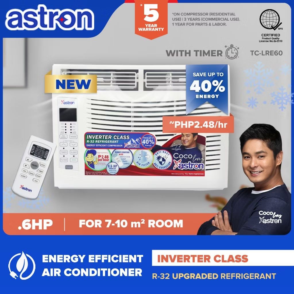 imjanica09's tweet photo. Check out Astron 0.6HP Inverter Class Window Type Aircon with Remote | TCLRE60 | Energy-Saving|Built-In Filter for ₱8,099. Get it on Shopee now! https://t.co/fghM5XlxVT https://t.co/6l0G4QsfZA
