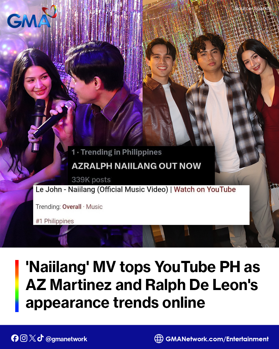 gmanetwork's tweet photo. Overload sa kilig ang hatid ng music video ng singer na si Le John na pinamagatang “Naiilang,” kung saan bumida sina Kapuso star #AZMartinez at Kapamilya actor na si #RalphDeLeon. 🥰✨

Mabilis na naging trending topic sa X (formerly Twitter) ang appearance nina AZ at Ralph sa music video. Samantala, kasalukuyang mayroong mahigit 317,000 views na ang “Naiilang” music video sa YouTube.

Panoorin ang “Naiilang” music video na pinagbibidahan ng #AzRalph DITO: https://t.co/SvDFcDIBr5

#KapusoShowbizNews