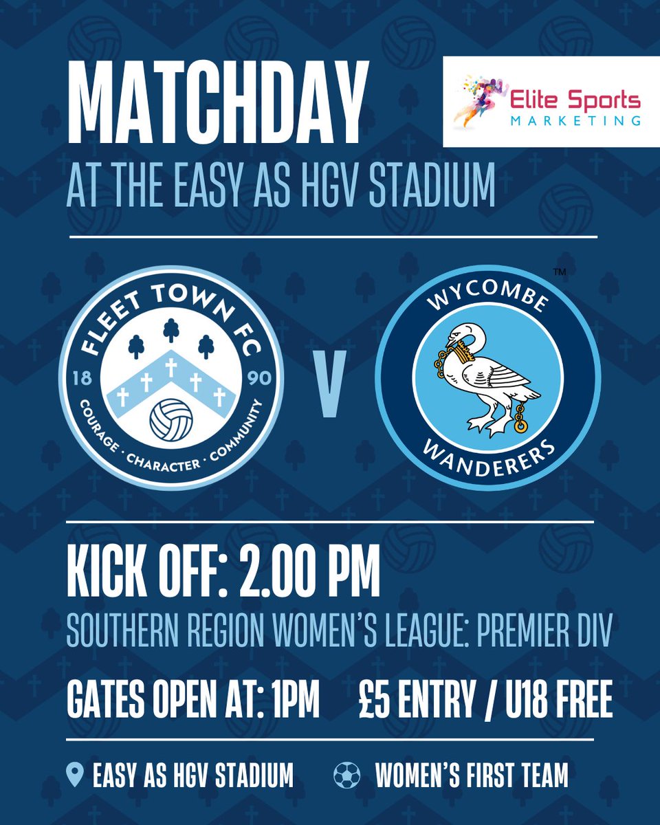 It's a beautiful day and we are looking forward to playing Wycombe Wanderers FC Women today at Fleet Town FC. Come along to support our team at The Easy As HGV Stadium in Fleet - 2pm kick off! 

#matchday #fleettownfcwomen #southernregionwomensleague