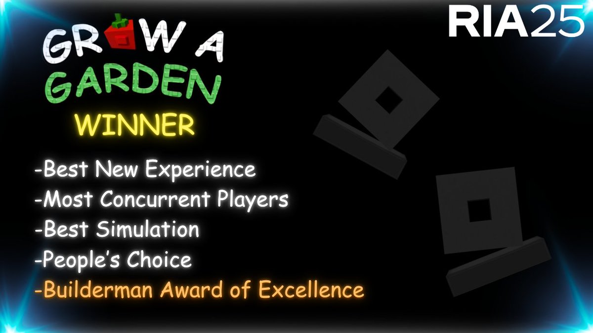 GrowaGardenRblx's tweet image. 🏆 Thank you for nominating Grow a Garden as the winner for 5 Innovation Awards today at the Roblox Innovation Awards 2025 Ceremony.   
We thank you all for your support and for playing our game, it means a lot to all of us! 
We promise to continue delivering high-quality…