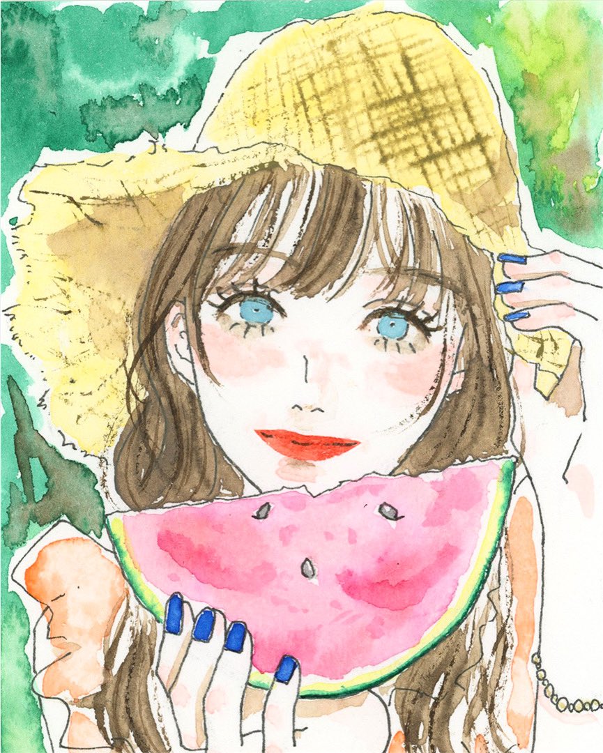 sumireyano's tweet photo. 今年はスイカ割りしたよ！🍉 こけたけどね
#イラストレーター #イラストレーション #ガールズイラスト #絵 #女の子イラスト https://t.co/qSB3k4EMV6