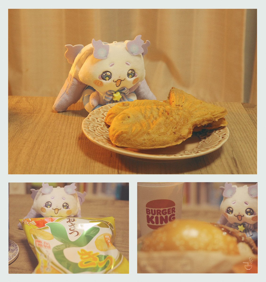 ルンルンぬい、どの食べ物と並べても「ちょまこれどぅわーーーーーーいすき🥳」みたいな表情をしてくれるから最高