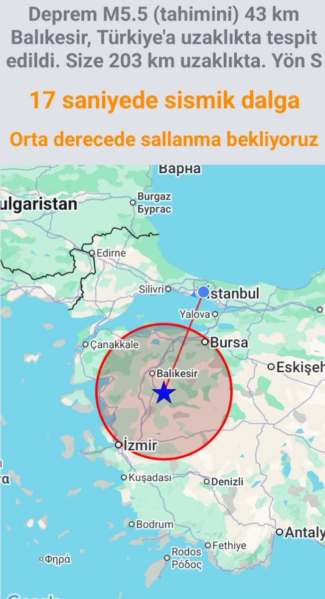 Balıkesir Sındırgı’da 4,9 büyüklüğünde bir deprem meydan gelmiş.. çok geçmiş olsun..

#deprem | Bursa
