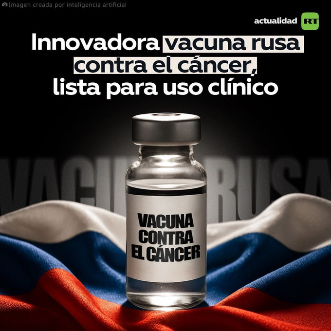 ActualidadRT's tweet photo. 🩺🇷🇺 RUSIA ANUNCIA QUE SU INNOVADORA VACUNA CONTRA EL CÁNCER ESTÁ LISTA PARA USO CLÍNICO

🧵 Te cuento lo que se sabe de EnteroMix, el fármaco que promete cambiar el tratamiento de esta enfermedad.
https://t.co/koJVbyo5hD https://t.co/rOVwkolvk4