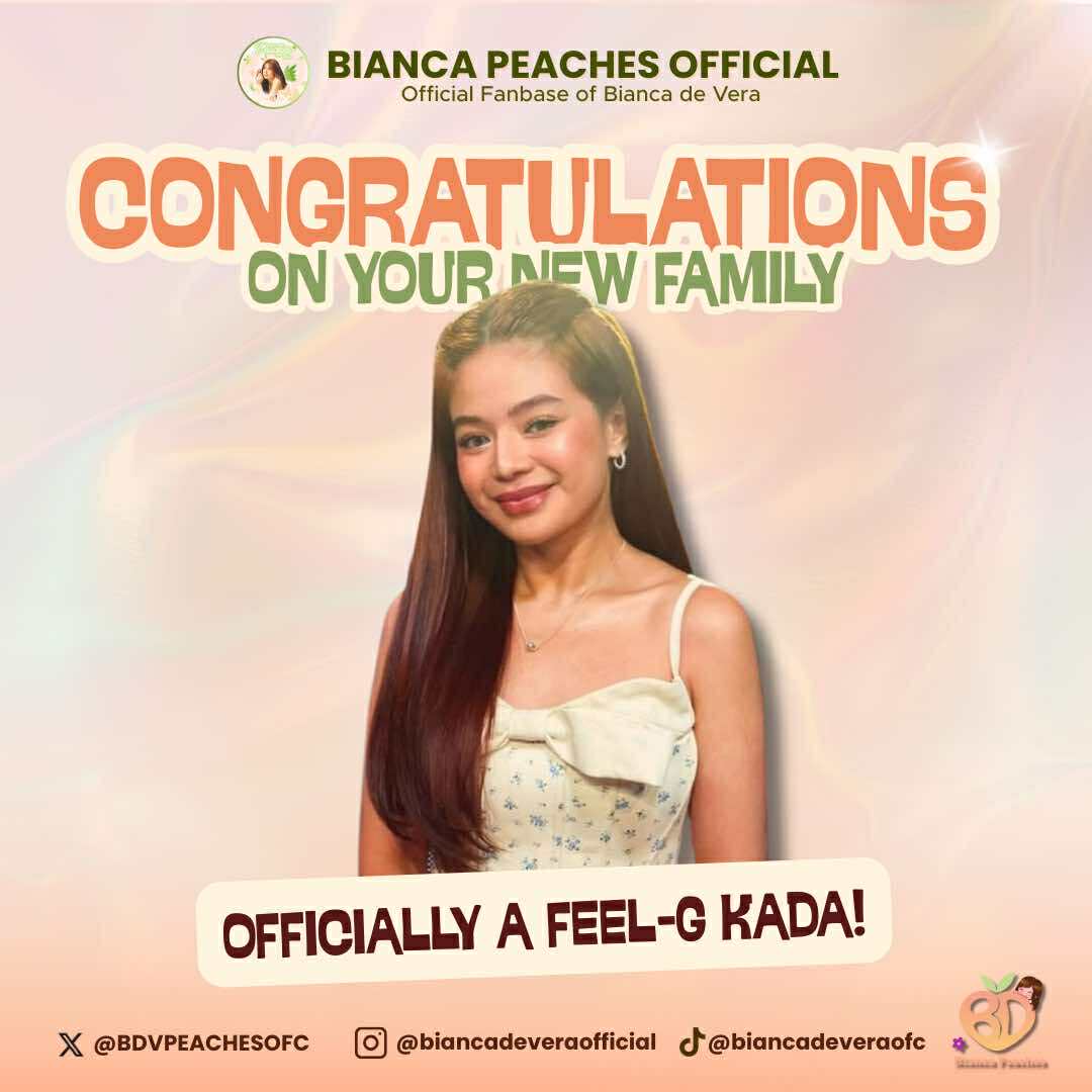 OFFICIALY A FEEL-G KADA, BIANCA! 🧡

New vibe. New flavor. Same barkada feels! Bianca De Vera is the newest member of #FeelGKada! 💚🍕

Congratulations, Bianca! 🧡 Peaches are so proud of you and thrilled to see you as part of the Greenwich family!

#BiancaDeVera <a href="/biancadeveraa/">Bianca De Vera</a>