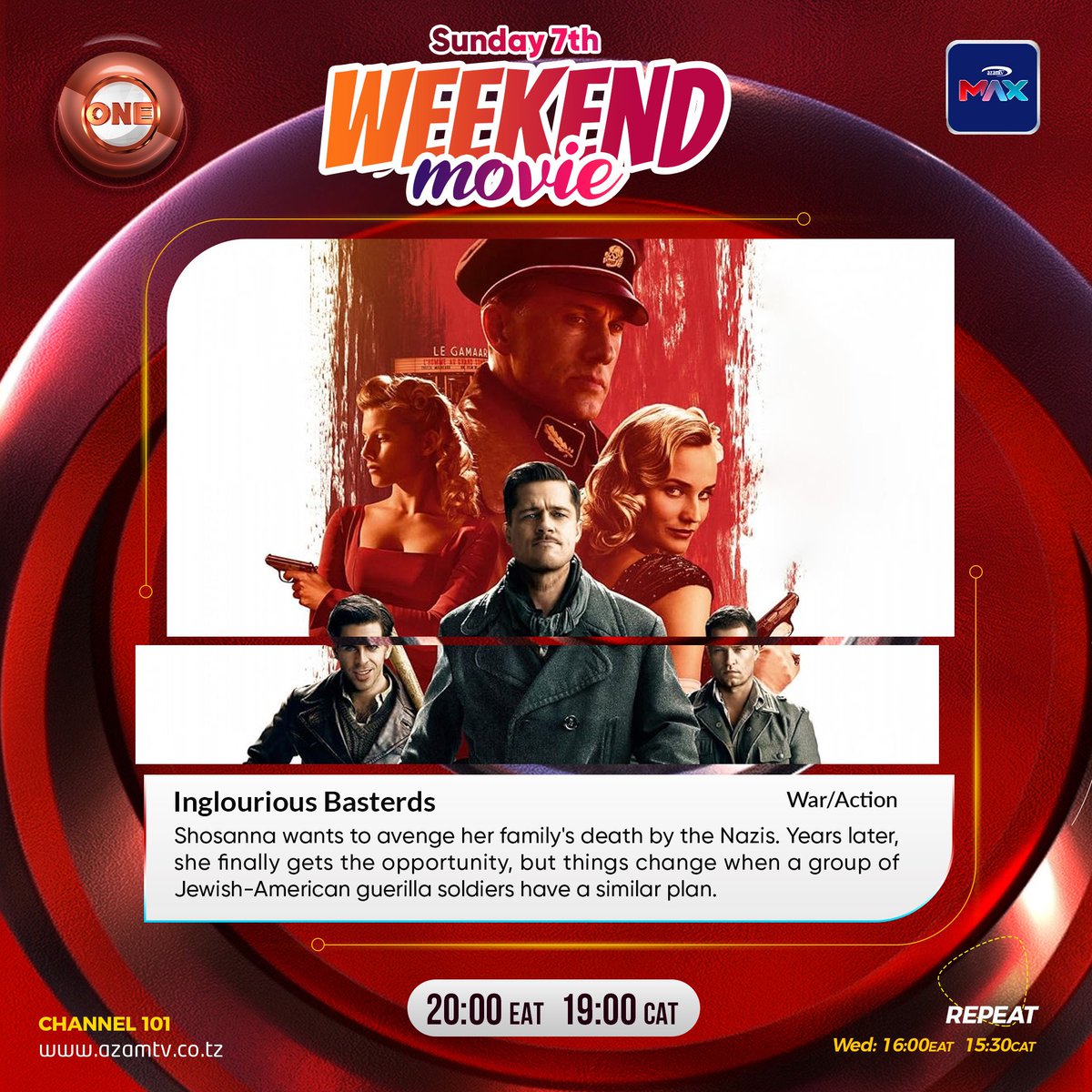 Sandrah_ug's tweet photo. Upgrade your #weekendvibes entertainment with #AzamTV! 📺 Catch 'INGLORIOUS BASTERDS' TONIGHT on #Azam ONE CH.101 at 20:00 PM (EAT) & access hundreds of movies & shows! 🔥 Get Azam TV now! #WeekendMovie https://t.co/dRtn6Yqvq5