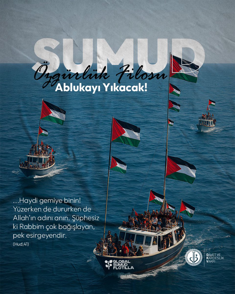 Global Sumud Filosu, katil İsrail’in soykırımına karşı insanlığın vicdanını taşıyor. Bombalanan hastanelerin acısını, yıkılan evlerin enkazını, çocukların feryadını ve masumların gözyaşını dünyaya haykırıyor. Bu kutlu yürüyüş Gazze’ye özgürlük, umut ve dayanışma götürüyor! ✊