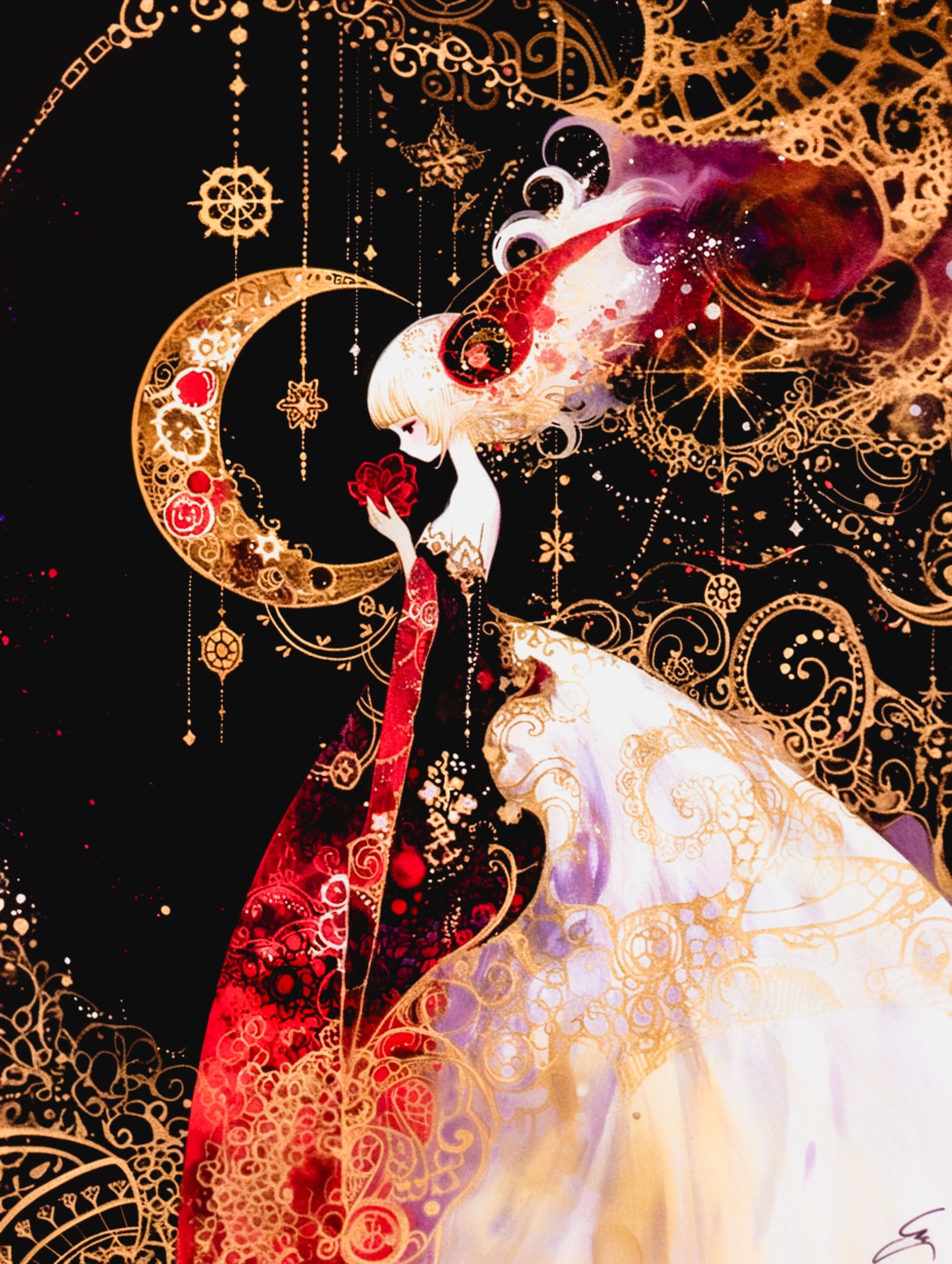 ○はるやん　Moonlight Mirage 絵画原画 ○はるやん Moonlight Mirage 絵画原画 光る絵画 midnight moon