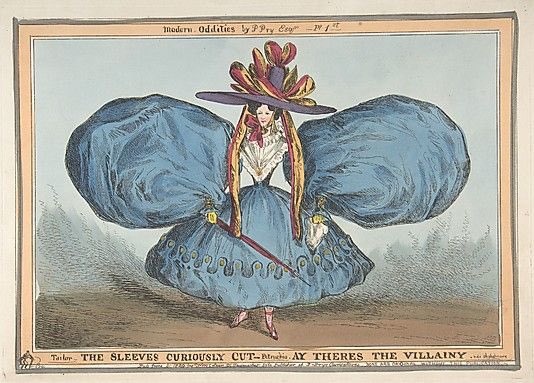 Fashion satire is always illuminating. It shows those very exaggerations which we find curious today were subject to similar critique in their own time. Here the late 1820s/early 1830s is on show through a blue carriage dress &amp; a cartoon by William Heath <a href="/NGVMelbourne/">NGV</a> <a href="/metmuseum/">The Metropolitan Museum of Art</a>